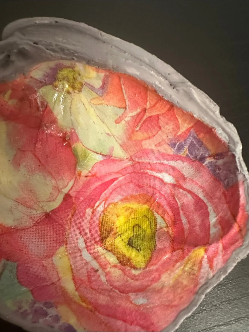 Floral Decoupage Clam Shell Trinket Dish Ring Holder Coastal Cottage Decor